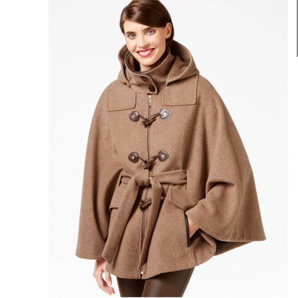 Calvin Klein Brown‎ Wool Blend Toggle Coat Women’s S/M Hooded Belted